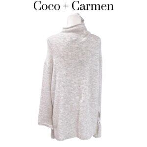 Coco + Carmen Heather Grey Pullover Sweater Size L/XL mock neck tie sleeves